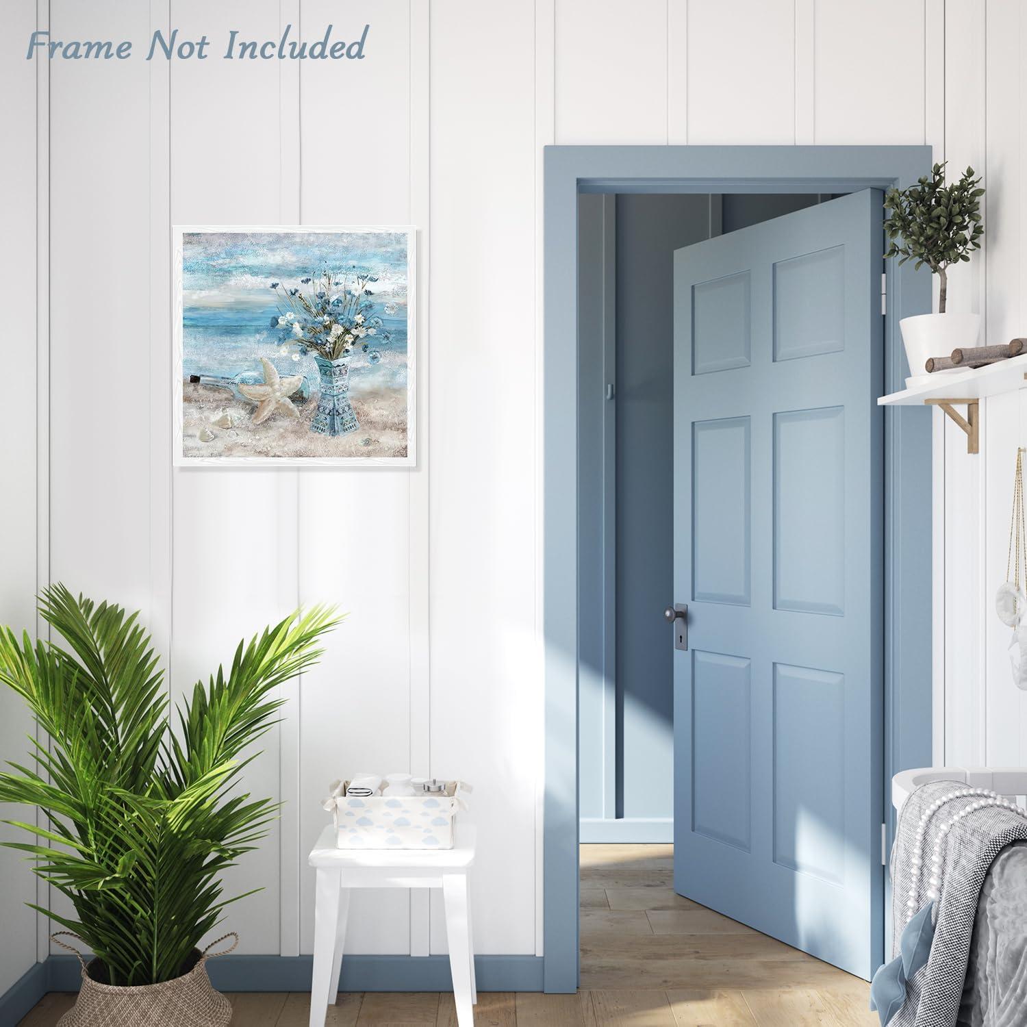 Badezimmer Blumen Wandbild, Blauer Ozean Leinwand Dekor