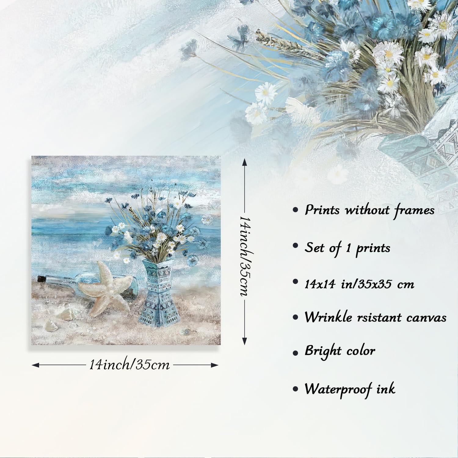 Badezimmer Blumen Wandbild Blauer Ozean Leinwand 35x35 cm Ungerahmt