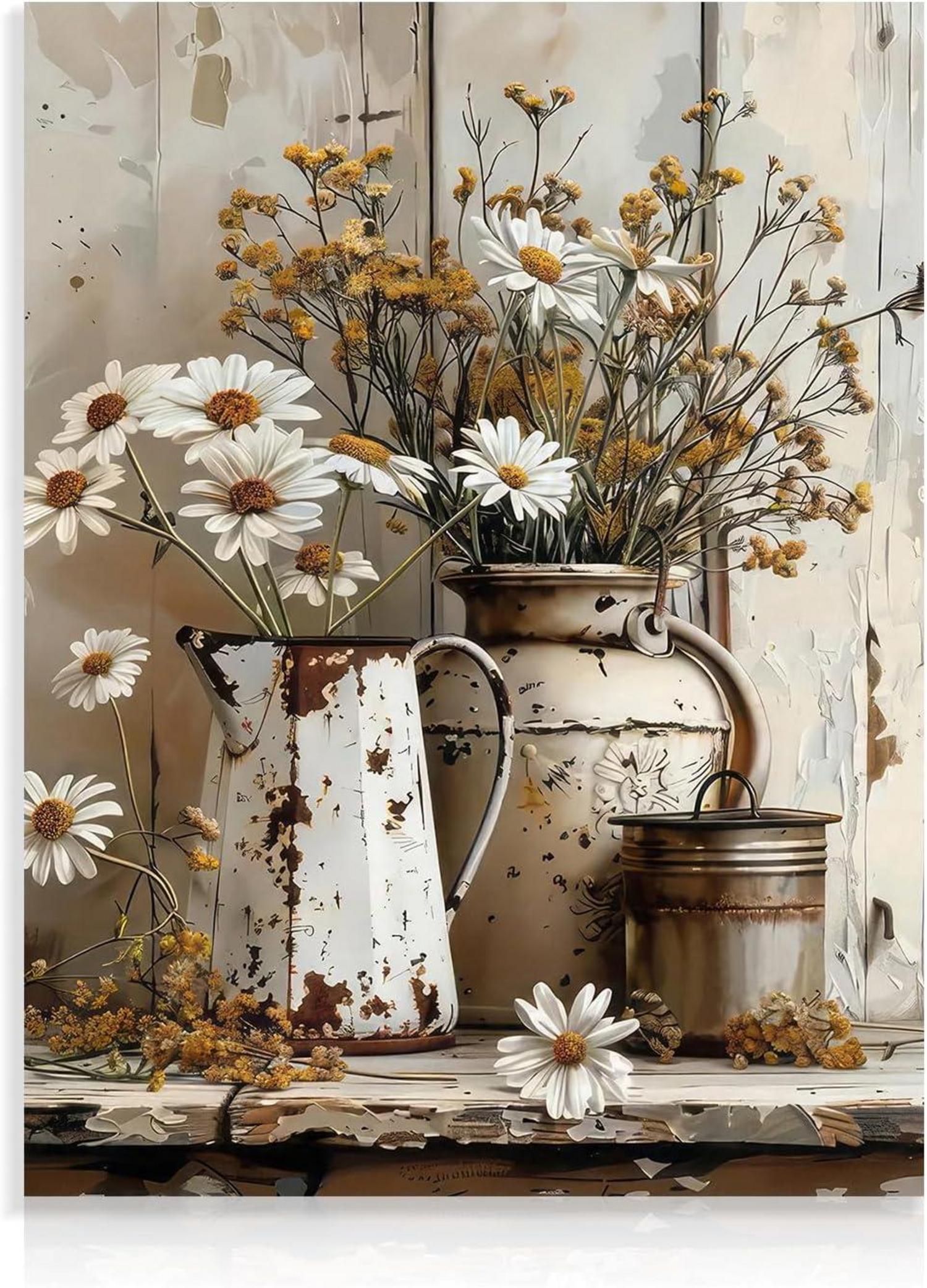 Rustikales Gänseblümchen Wandbild Vintage Dekor 30x40 cm Ungerahmt