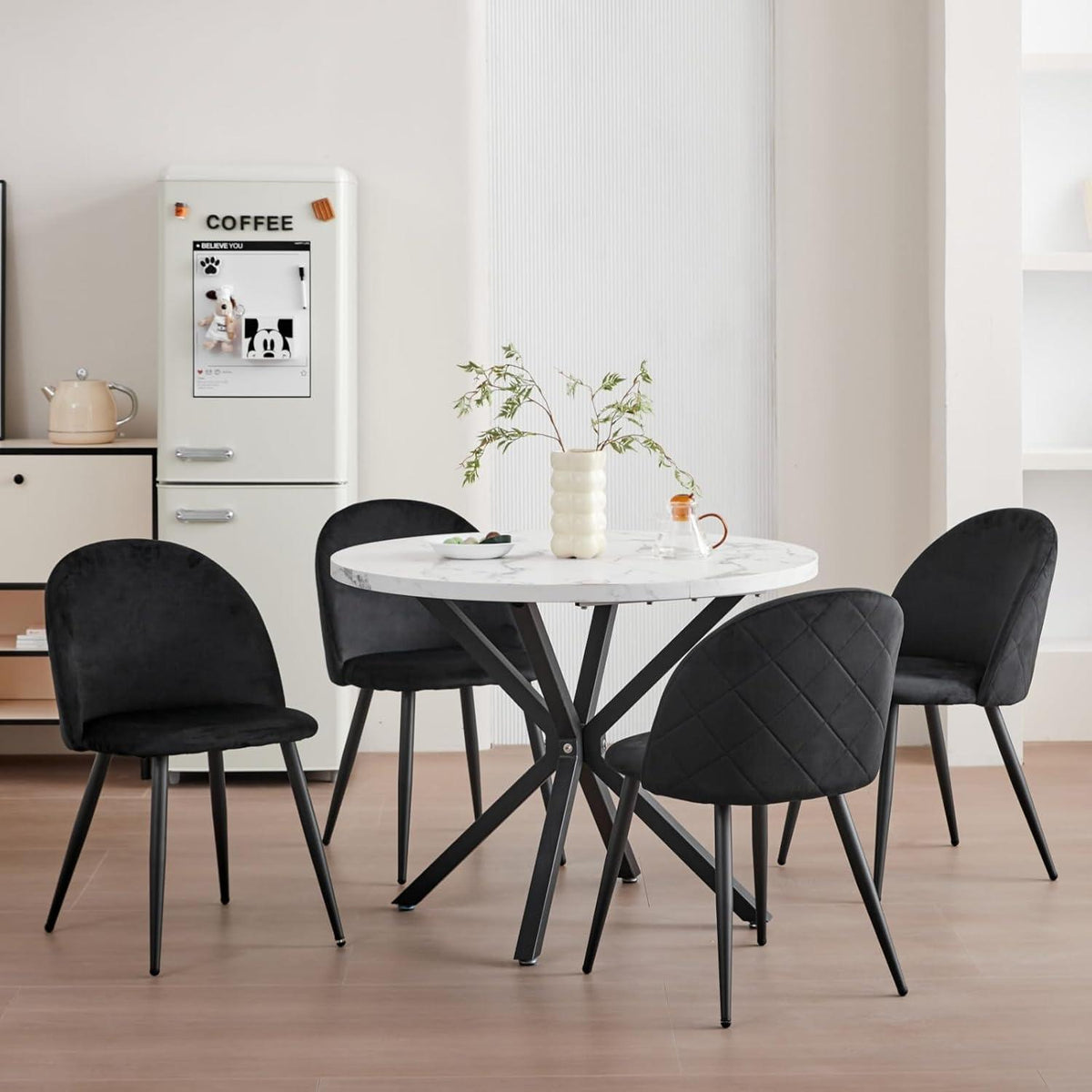 6er Set Samt Esszimmerstühle mit Metallbeinen Schwarz