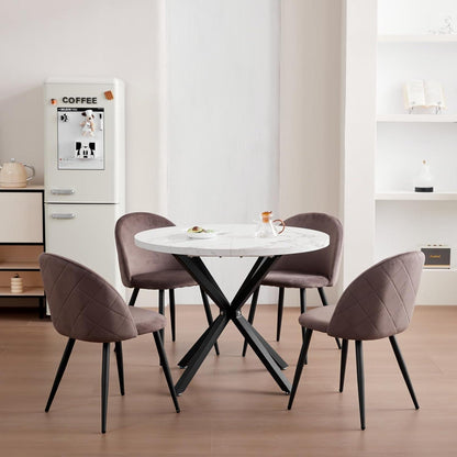 8er Set Samt Esszimmerstühle mit Metallbeinen – Braun