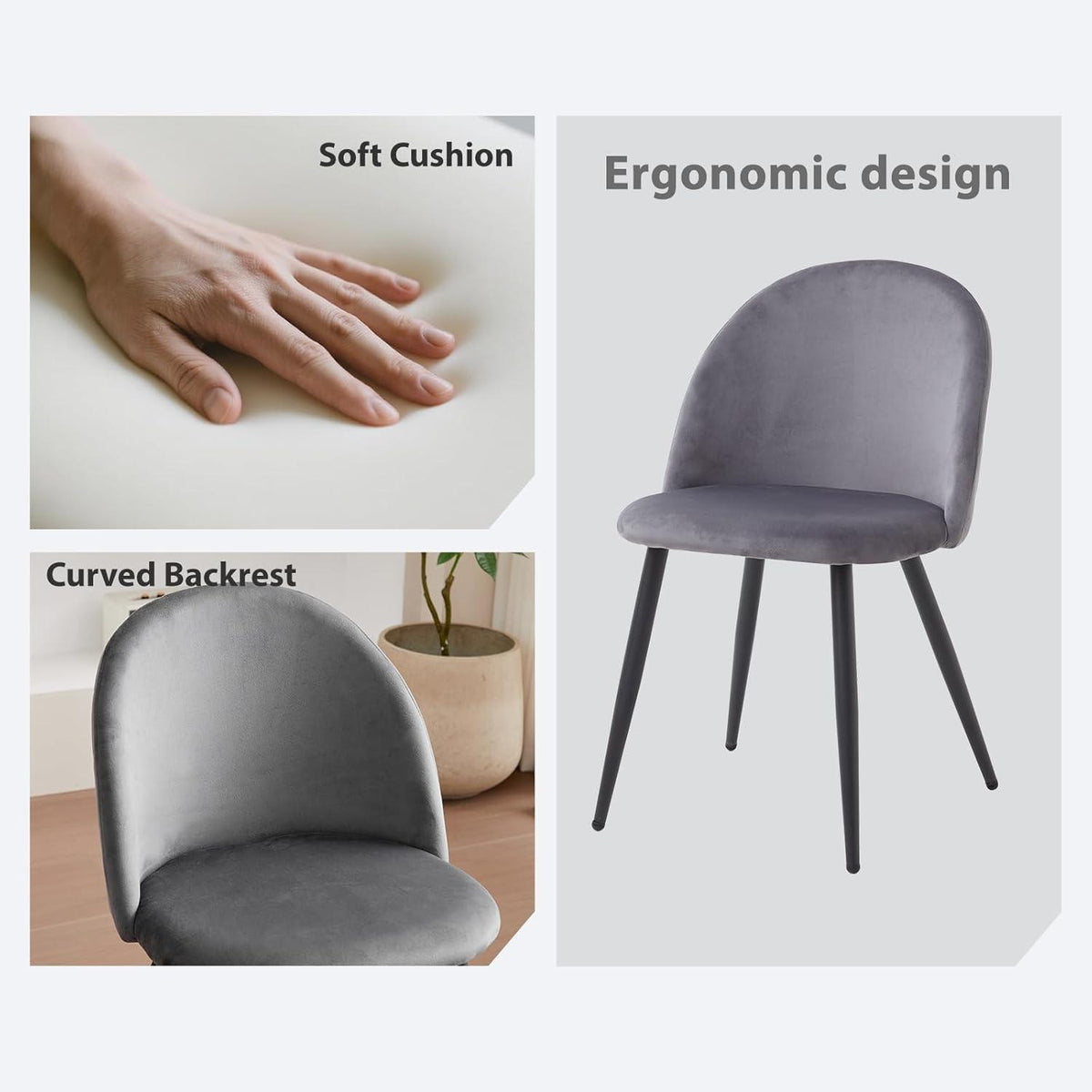 8 Esszimmerstühle Grau – Samt, Metallbeine & Komfort