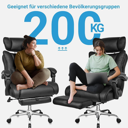 Ergonomischer Bürostuhl 200KG - Chefsessel PU-Leder