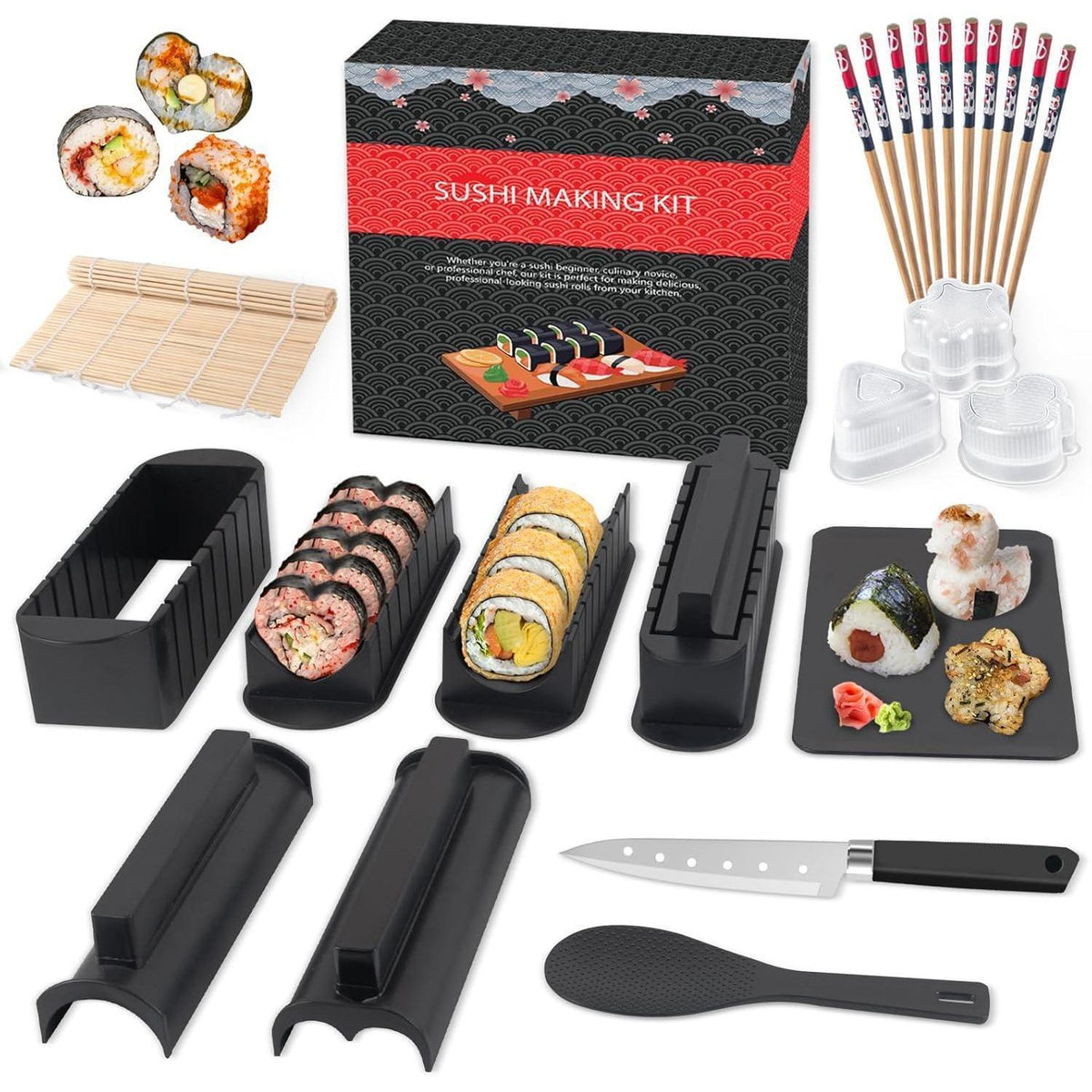 Sushi Maker Set für Anfänger, 20-teilig, Schwarz