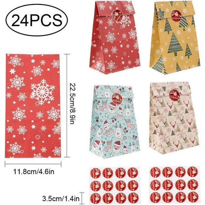 24 Weihnachtstüten mit Aufkleber – Geschenktüten für Kinder & Party