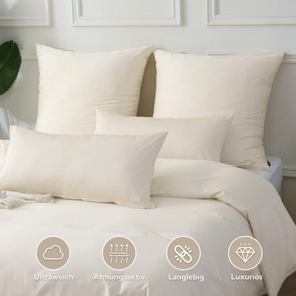 Satin Bettwäsche Set 135x200 Baumwolle Beige 4tlg.