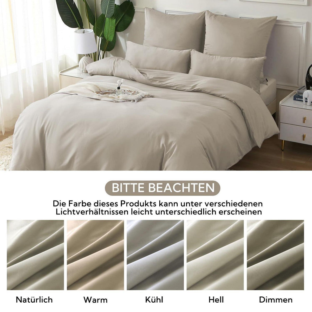 Satin Bettwäsche Set Oatmeal 220x240 - Kühlend