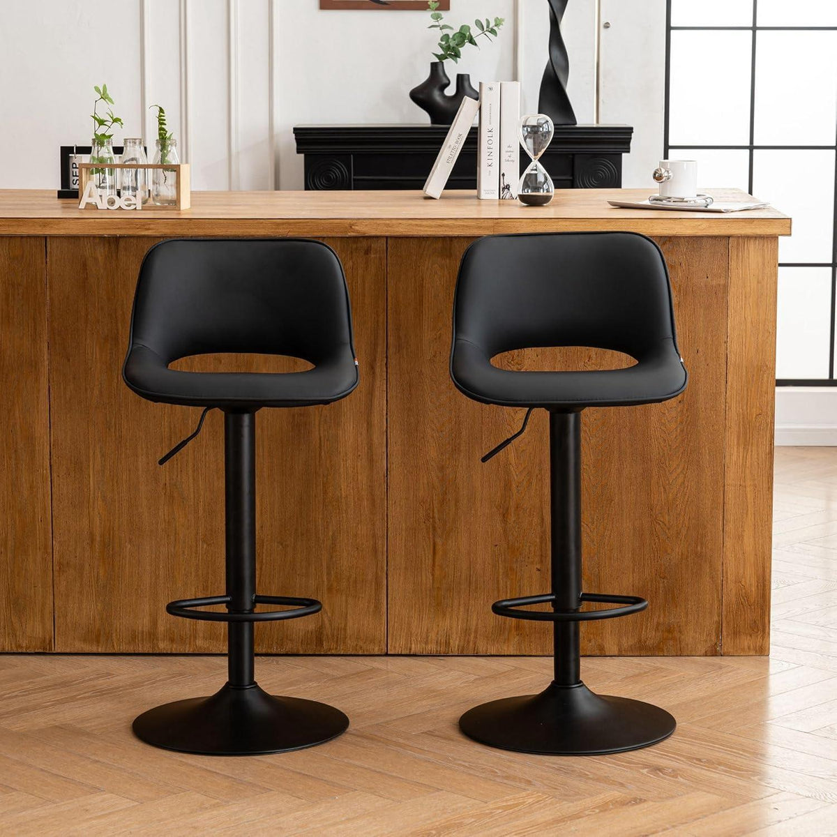 YOUNIKE Barhocker 2er Set, Höhenverstellbar & Drehbar, Schwarz