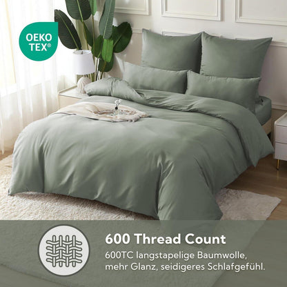 Satin Bettwäsche Set 220x240 GrauSage - 3tlg. Baumwolle Kühlend