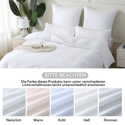 Satin Bettwäsche Set 200x200 Baumwolle Kühlend Weiß