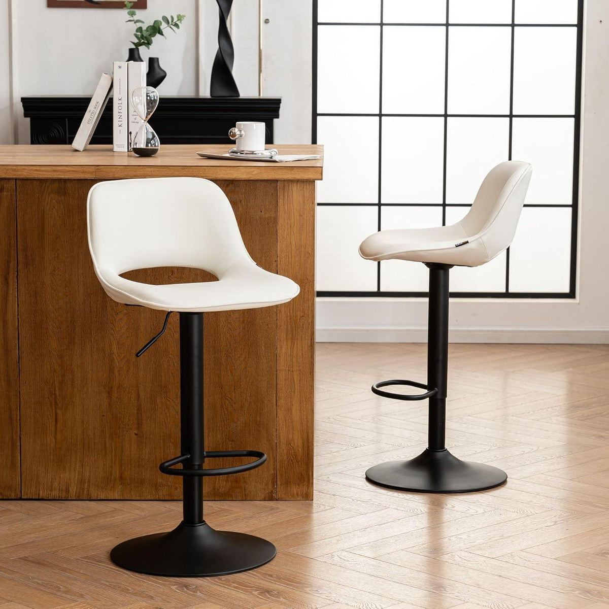 YOUNIKE Barhocker 2er Set, Höhenverstellbar & Drehbar, Weiß