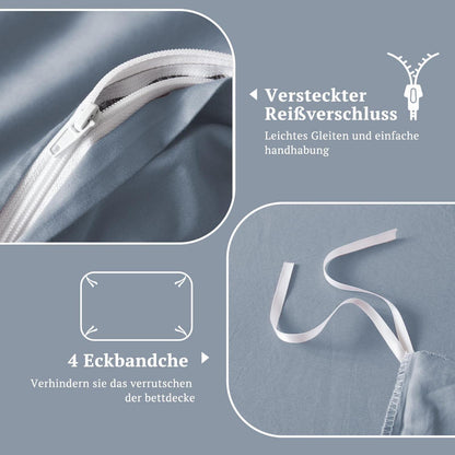 Satin Bettwäsche Set 220x240 Baumwolle AshleyBlau