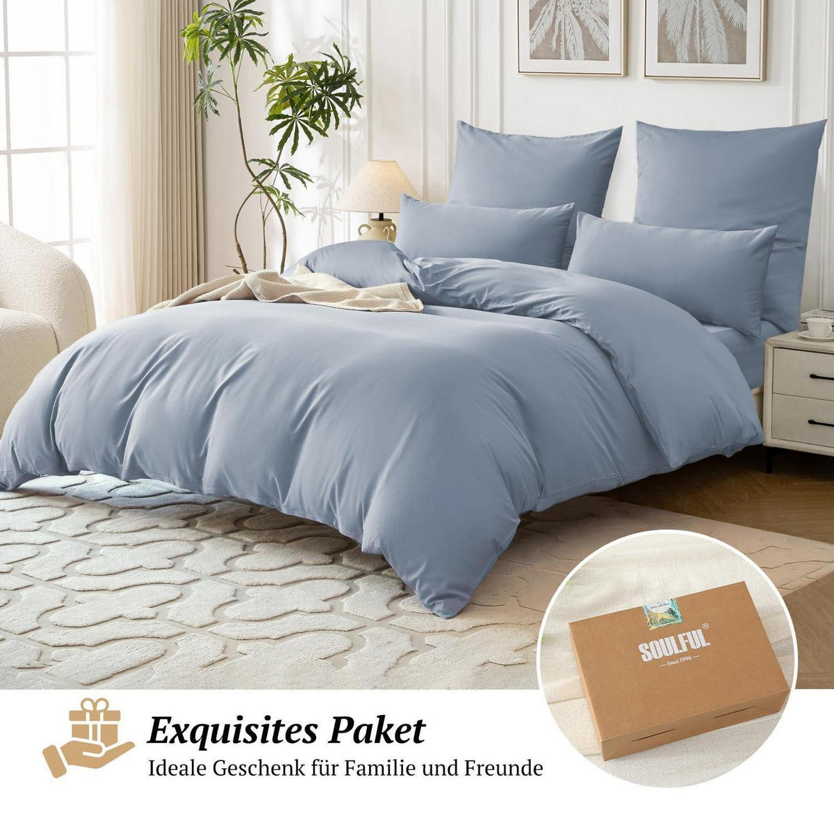 Satin Bettwäsche Set 220x240 Baumwolle AshleyBlau