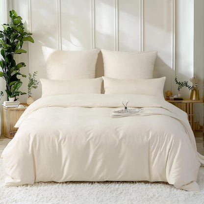 Satin Bettwäsche Set 220x240 Baumwolle Beige Kühlend 3tlg.