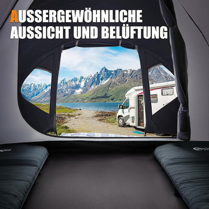 Kuppelzelt 3-4 Personen Blackout 4000mm wasserdicht mit Vorzelt Grau