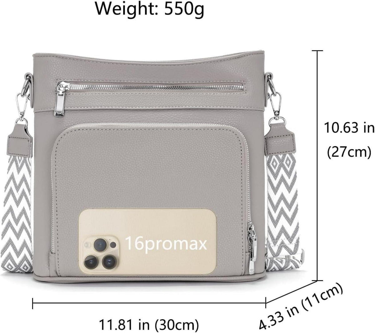 Handtasche Damen Mittelgroß Umhängetasche Vegan Leder Crossbody Grau