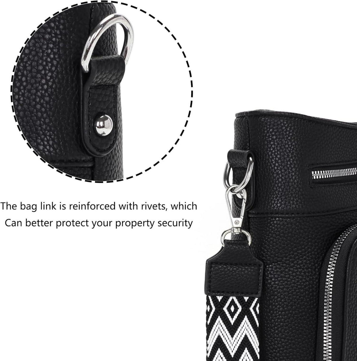 Handtasche Damen Mittelgroß Umhängetasche Vegan Leder Schwarz