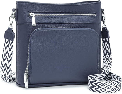 Handtasche Damen Mittelgroß Umhängetasche Vegan Leder Crossbody Blau
