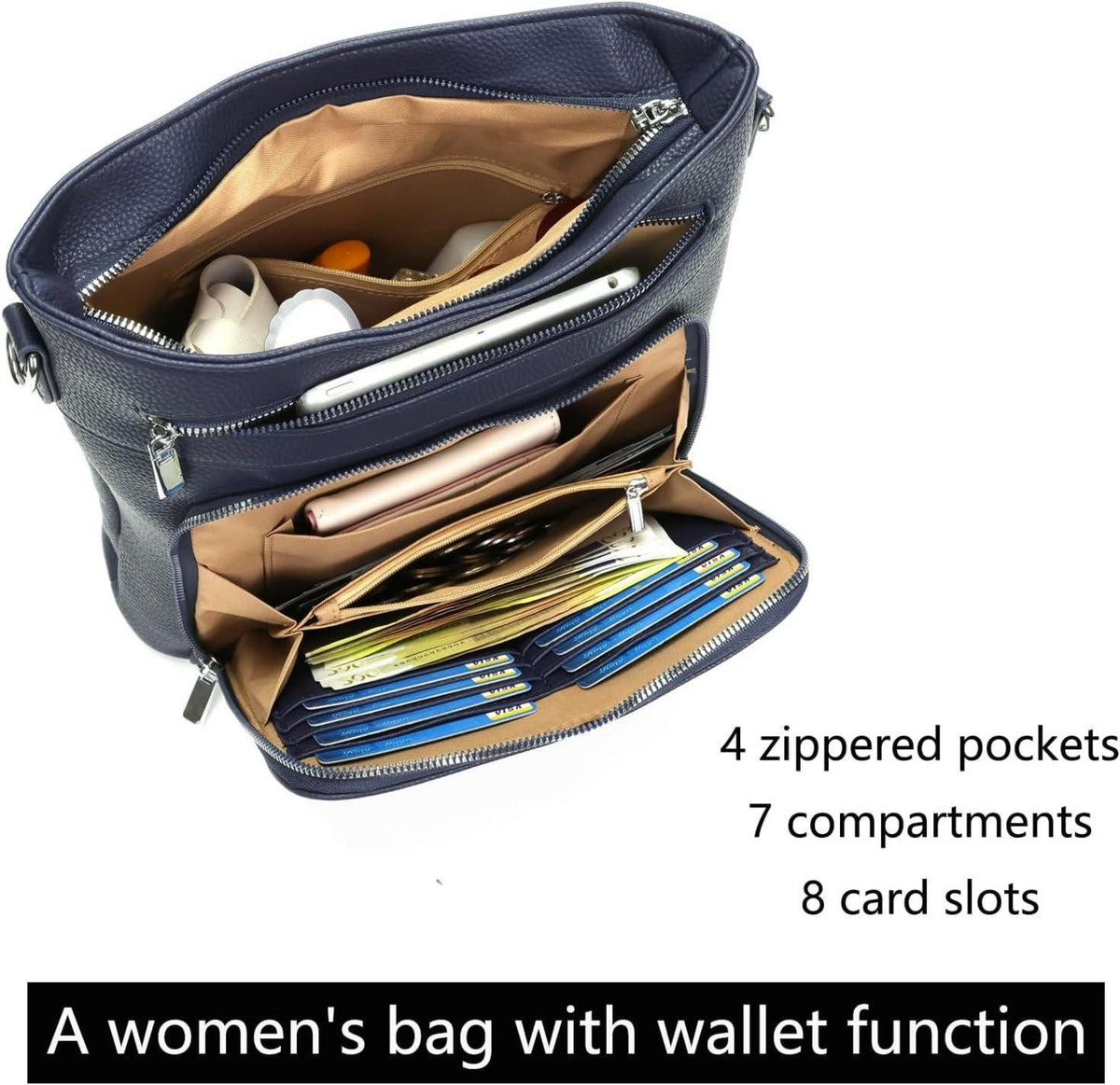 Damen Handtasche Mittelgroß Umhängetasche Vegan Leder