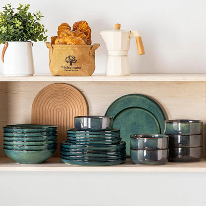 Tafelservice 6 Personen modern, Grün, 24-teilig Steingut