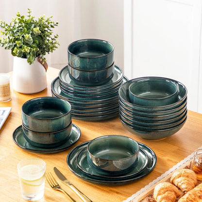 Tafelservice 6 Personen modern, Grün, 24-teilig Steingut