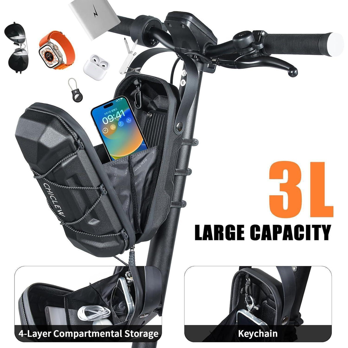 Scooter Tasche 3L Wasserdicht mit Schnellverschluss & Hartschale