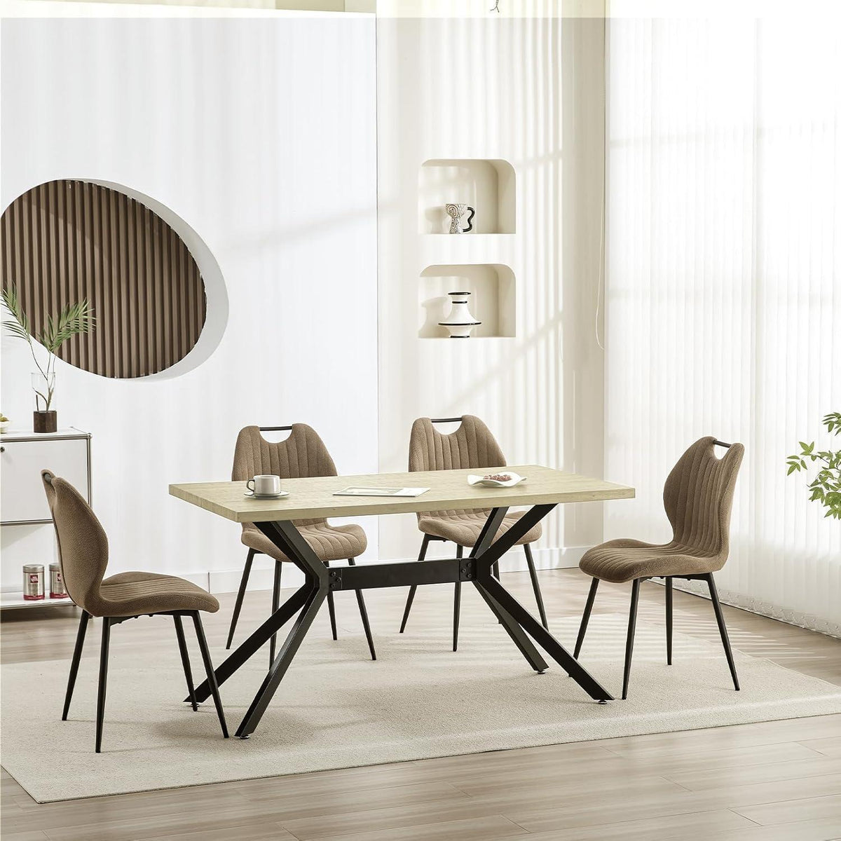 Esszimmergruppe Holz mit 4 Stühlen, 140x80 cm, Modern