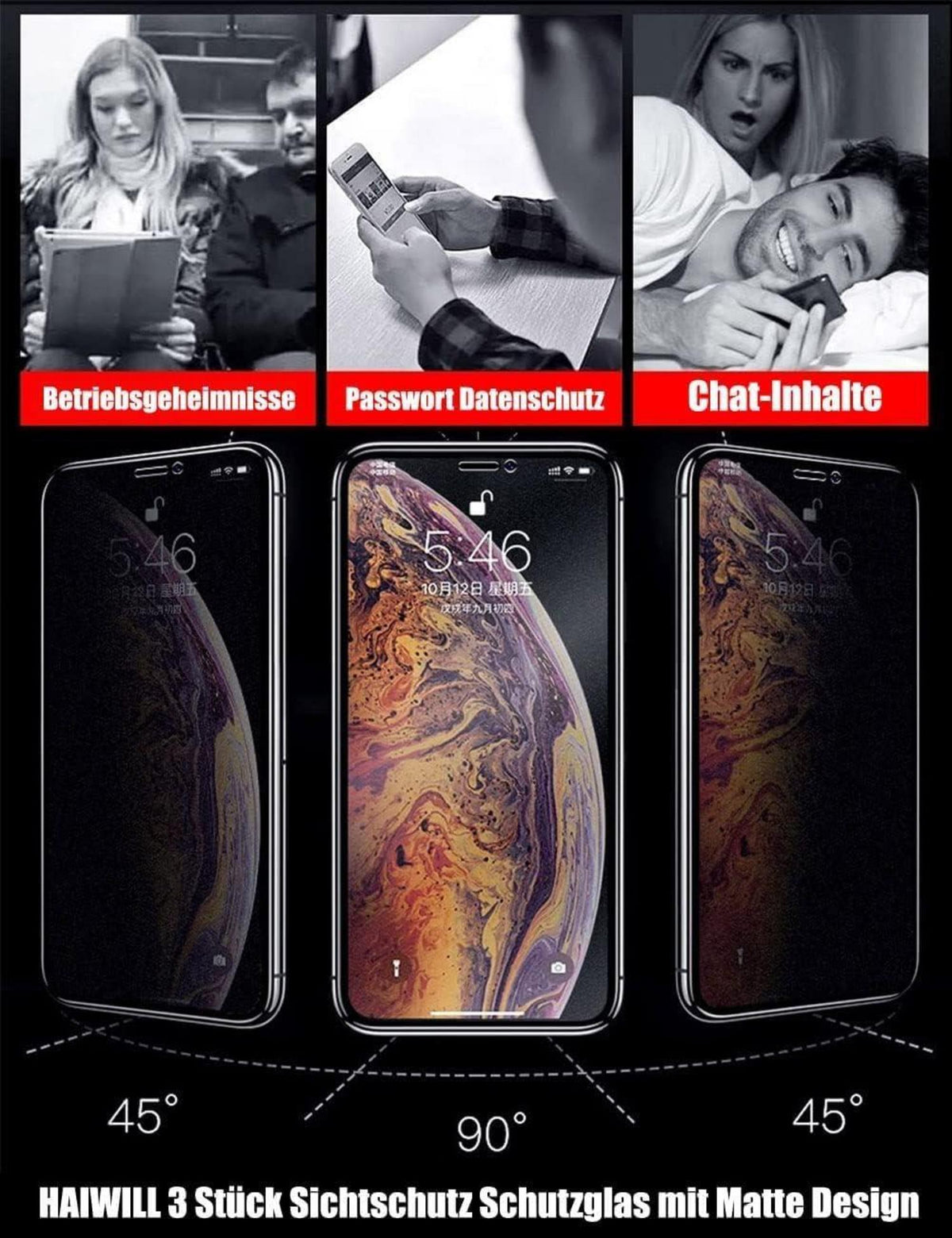 iPhone 16 Blickschutzfolie - 9H Sichtschutz Anti-Spy
