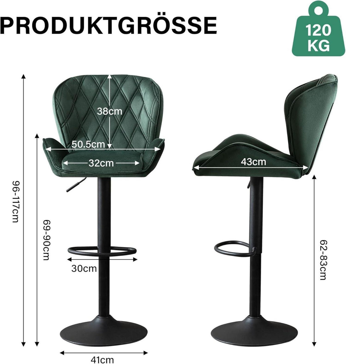 Höhenverstellbarer Barhocker Tresenhocker 360° Drehbar mit