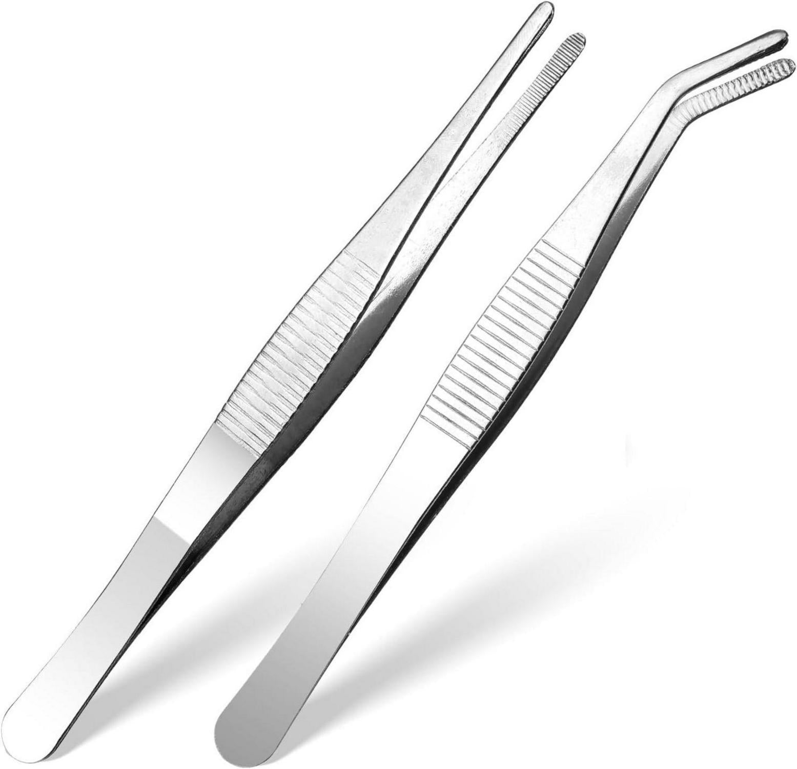 2er Set Edelstahl Gebogene und Gerade Pinzetten 14 cm, Universal