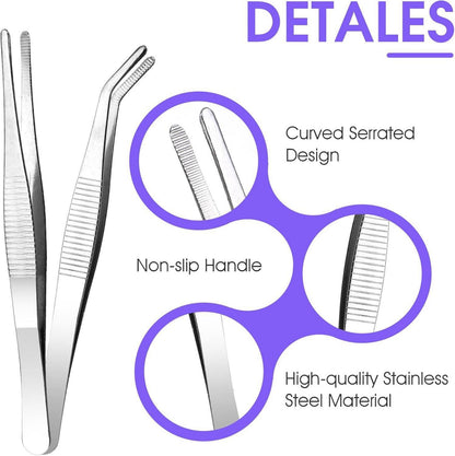 2er Set Edelstahl Gebogene und Gerade Pinzetten 14 cm, Universal