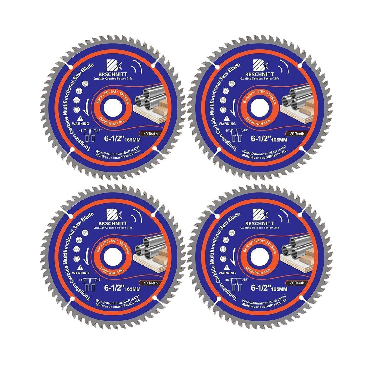 Kreissägeblatt 165mm 60T für Holz, Metall & Alu (4 Stück)
