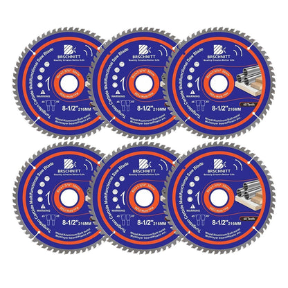Kreissägeblatt 216mm 60T für Holz, Metall & Alu (6 Stück)