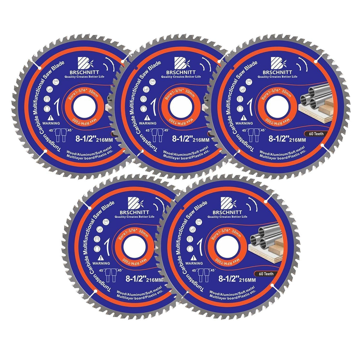 Kreissägeblatt 216mm 60T für Holz, Metall & Alu (5 Stück)