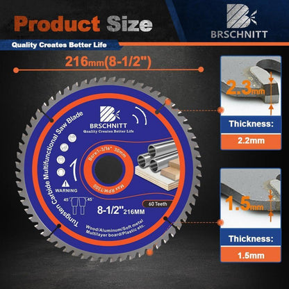 Kreissägeblatt 216mm 60T für Holz, Metall & Alu (5 Stück)