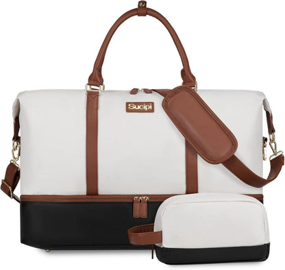 Weekender Damen Sporttasche Reisetasche groß 40l Handgepäck Beige