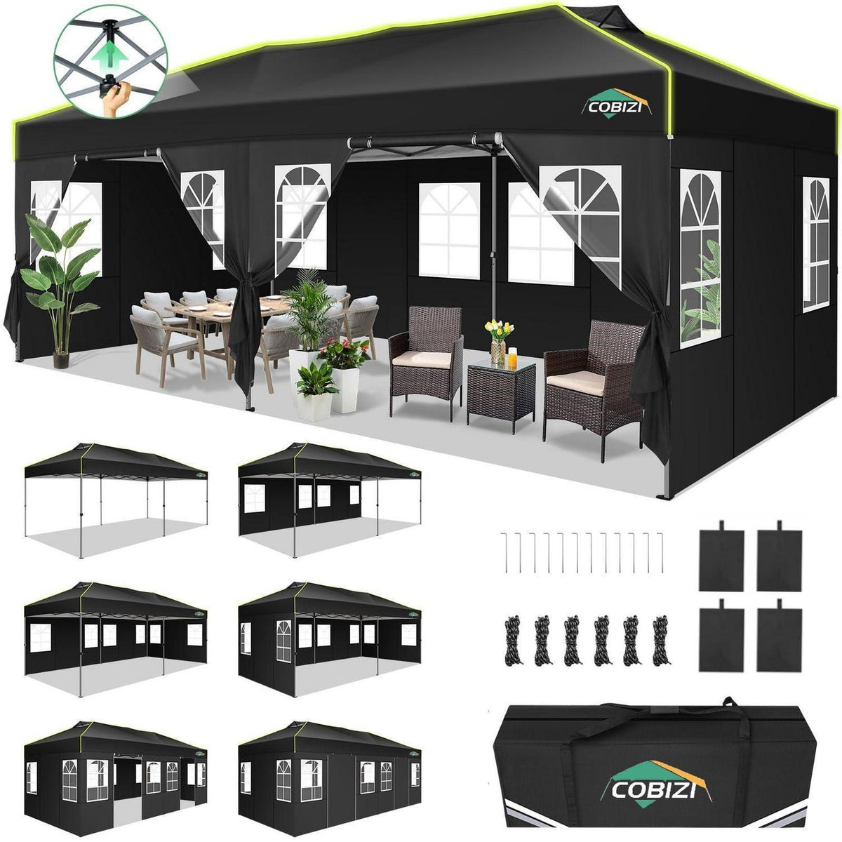 Faltpavillon 3x6 mit Seitenwänden – Wasserdicht & UV-Schutz
