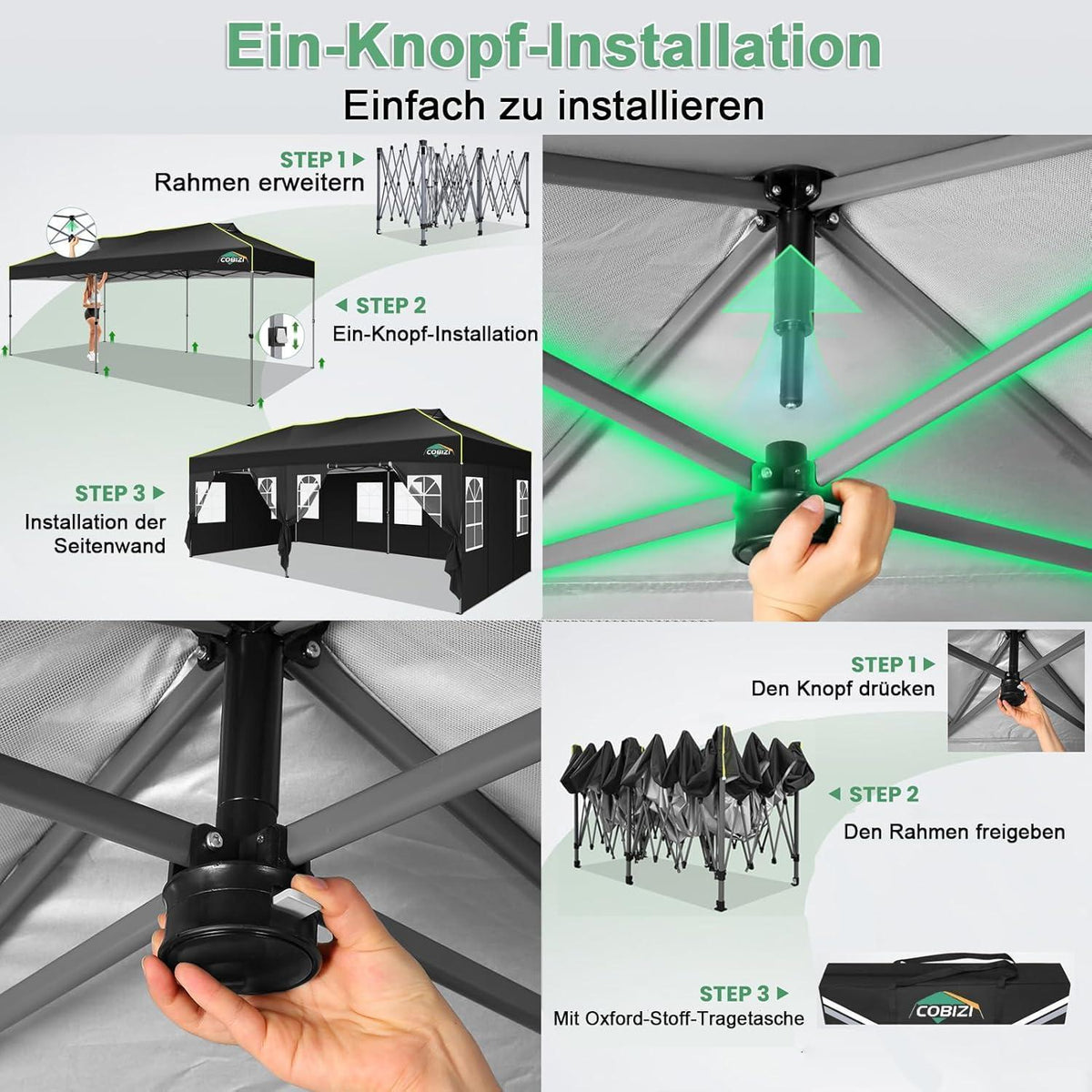 Faltpavillon 3x6 mit Seitenwänden – Wasserdicht & UV-Schutz