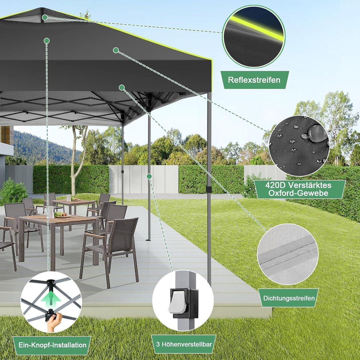Faltpavillon 3x6 mit Seitenwänden – Wasserdicht & UV-Schutz