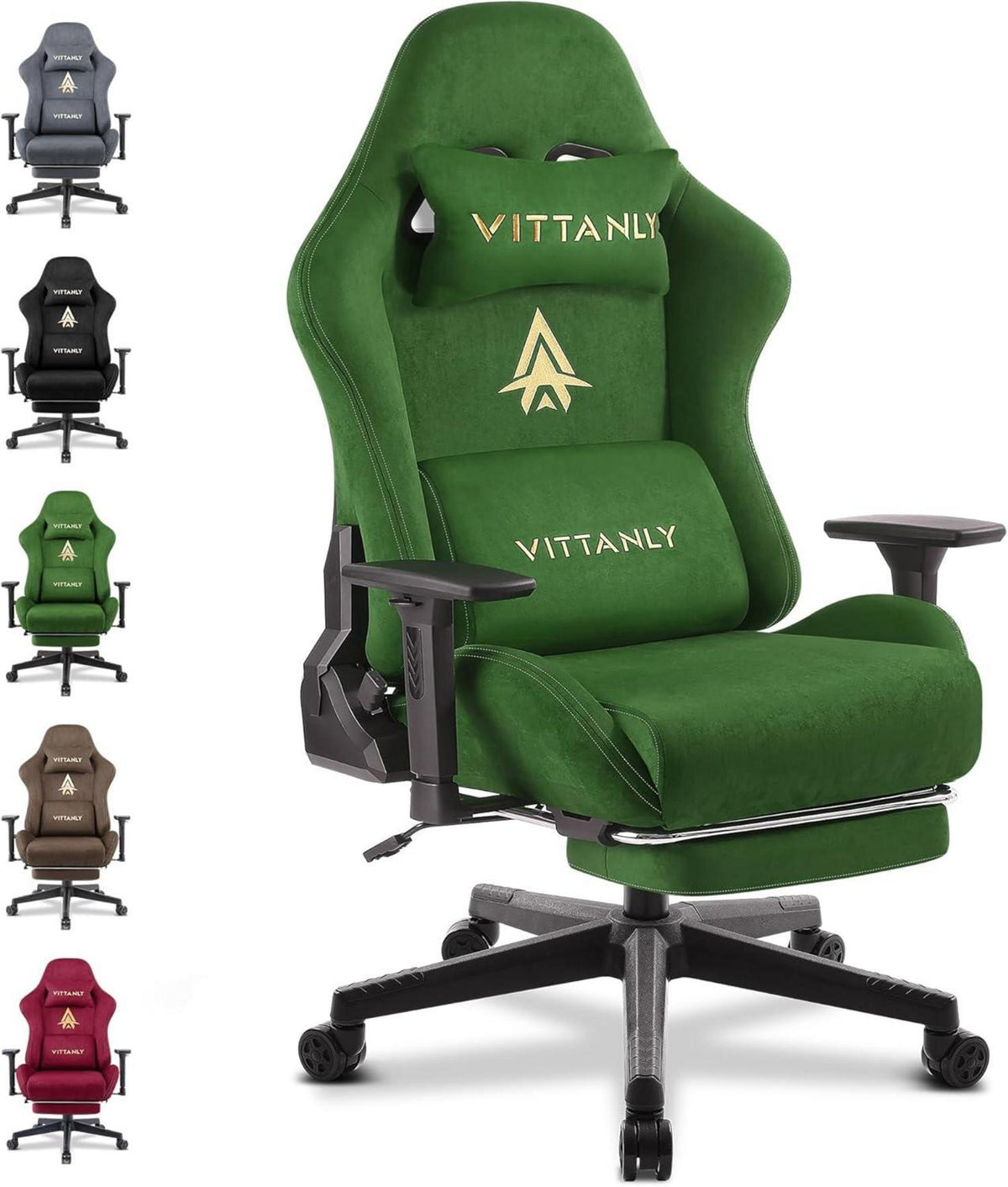 Ergonomischer Gaming Stuhl mit Fußstütze und 3D Armlehnen, Grün