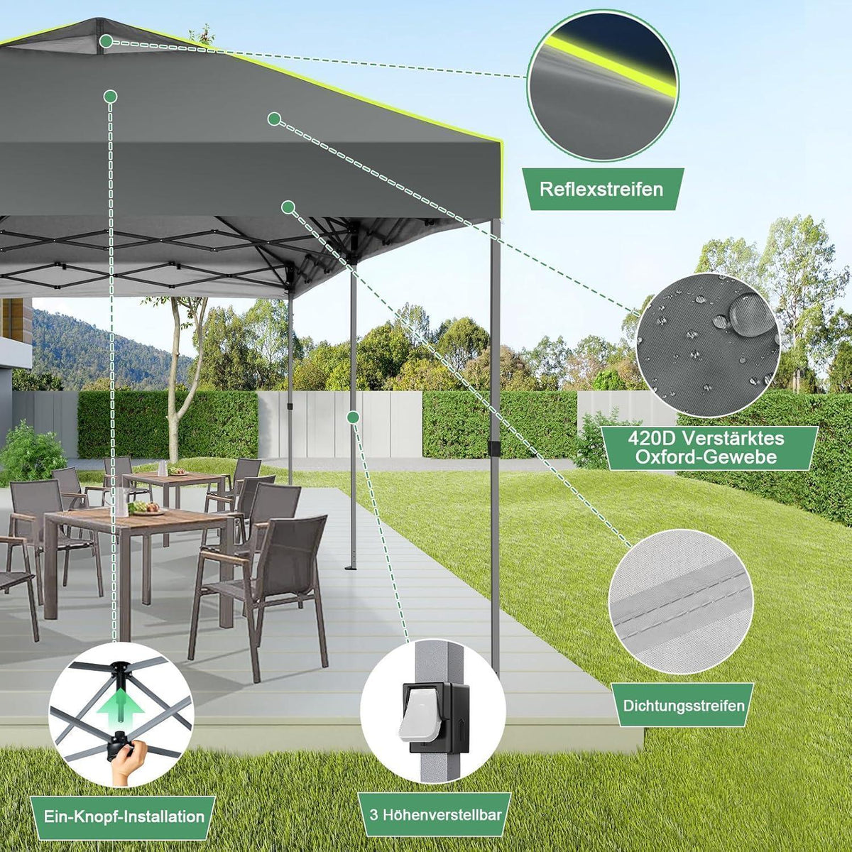 Faltpavillon 3x6 mit Seitenwänden – Wasserdicht & UV-Schutz