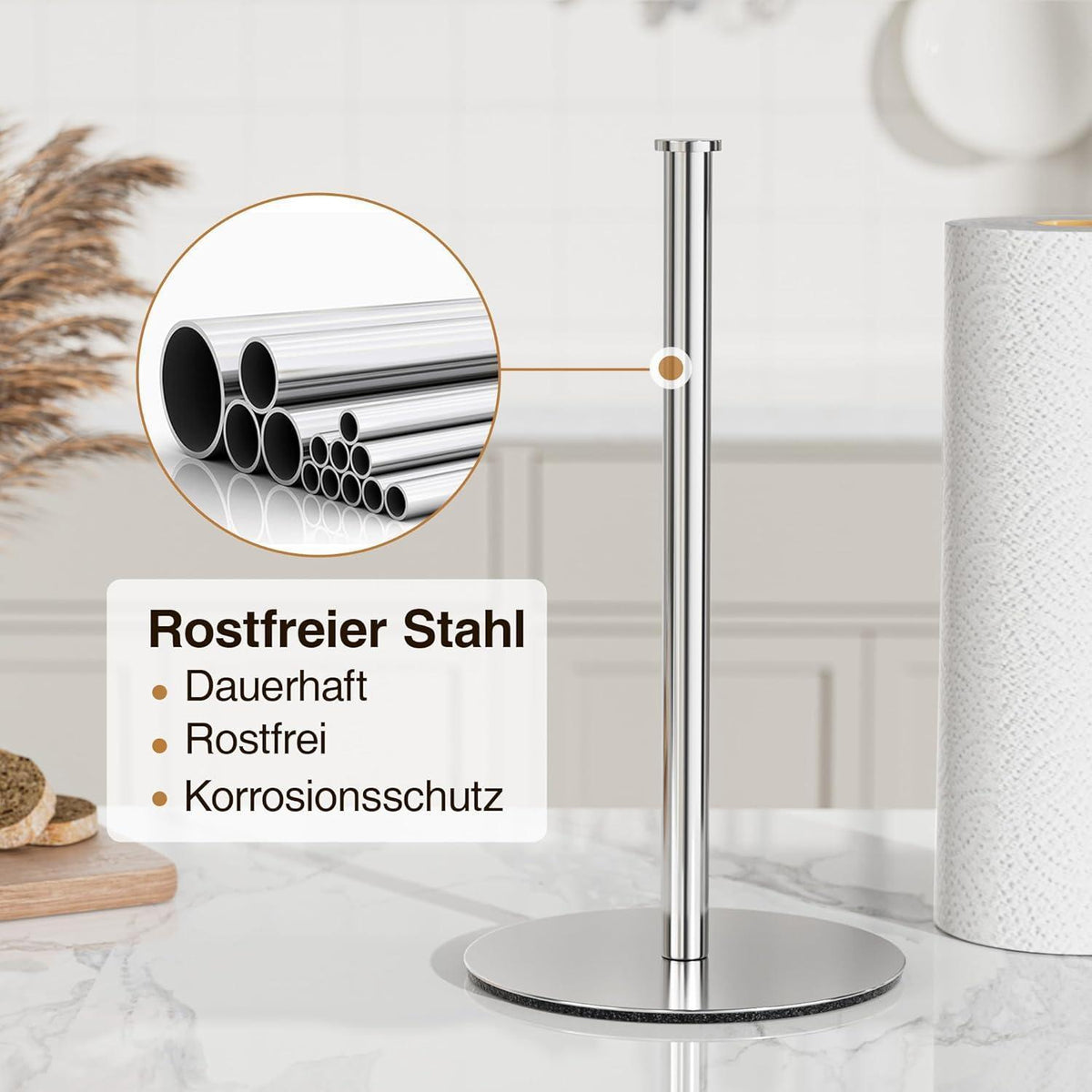 Küchenrollenhalter Silber Stehend, Bohrenfrei, Modern