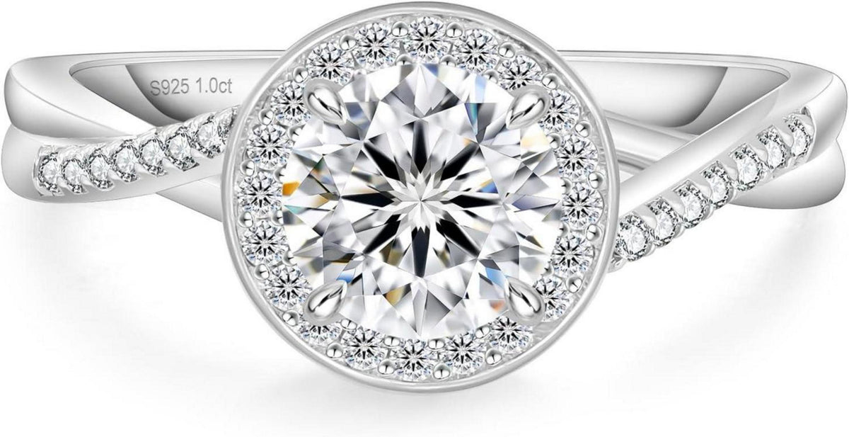 Moissanite Verlobungsring Damen 1 Karat Weißgold Solitär 925 Silber