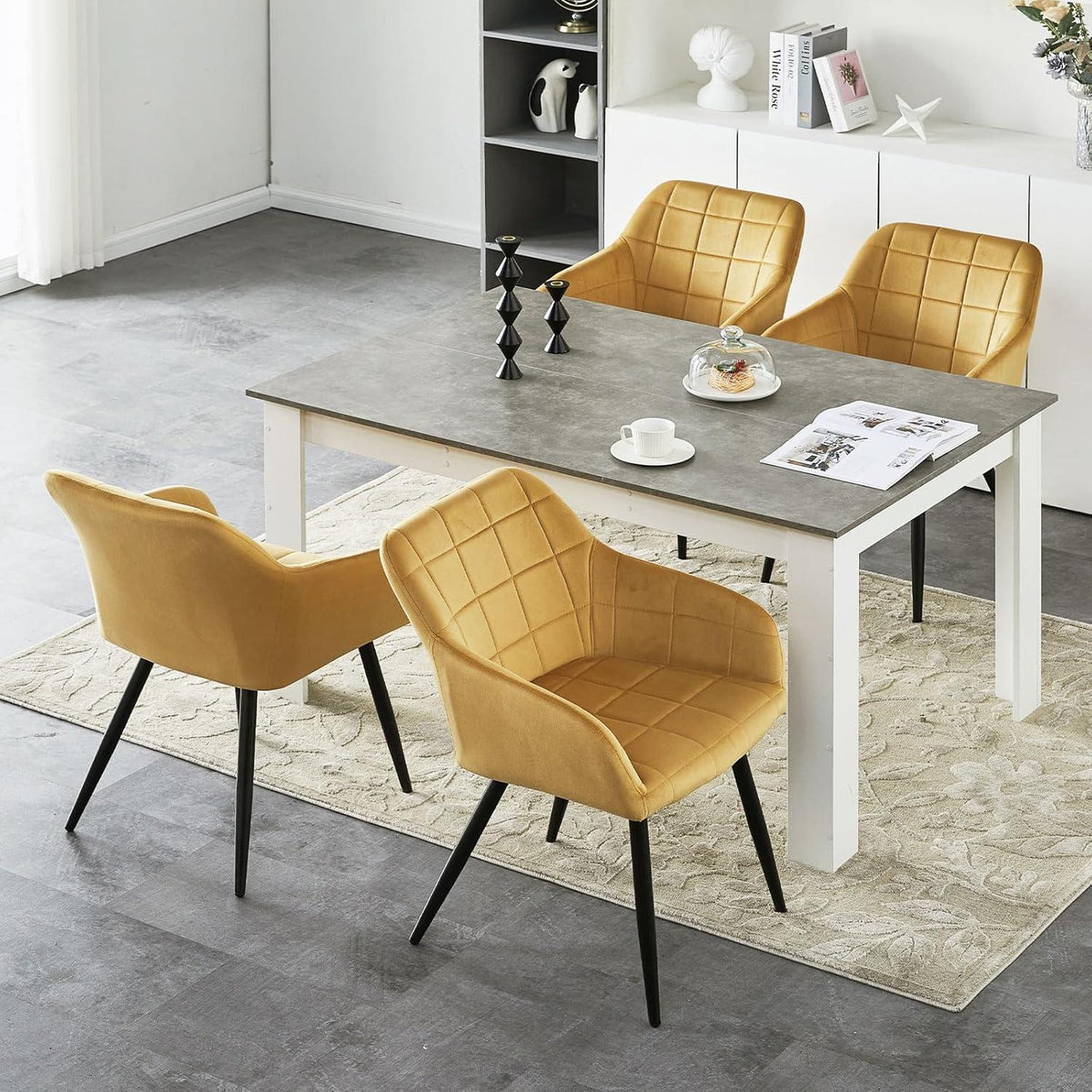 Samt Esszimmerstühle 6er Set – Tulpengold, Bequem & Robust