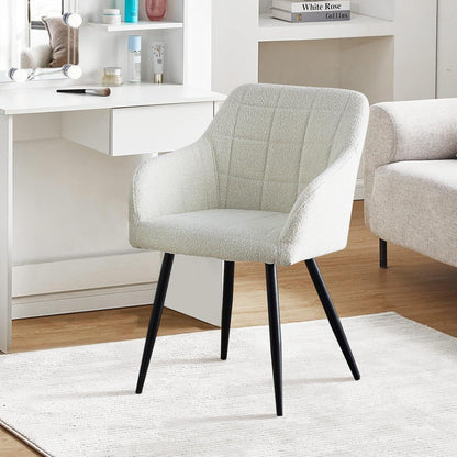 Esszimmerstühle 6er Set Bouclé Beige mit Armlehnen