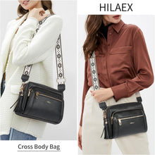 Damen Umhängetasche mit 4 Fächern, Leder Crossbody Bag