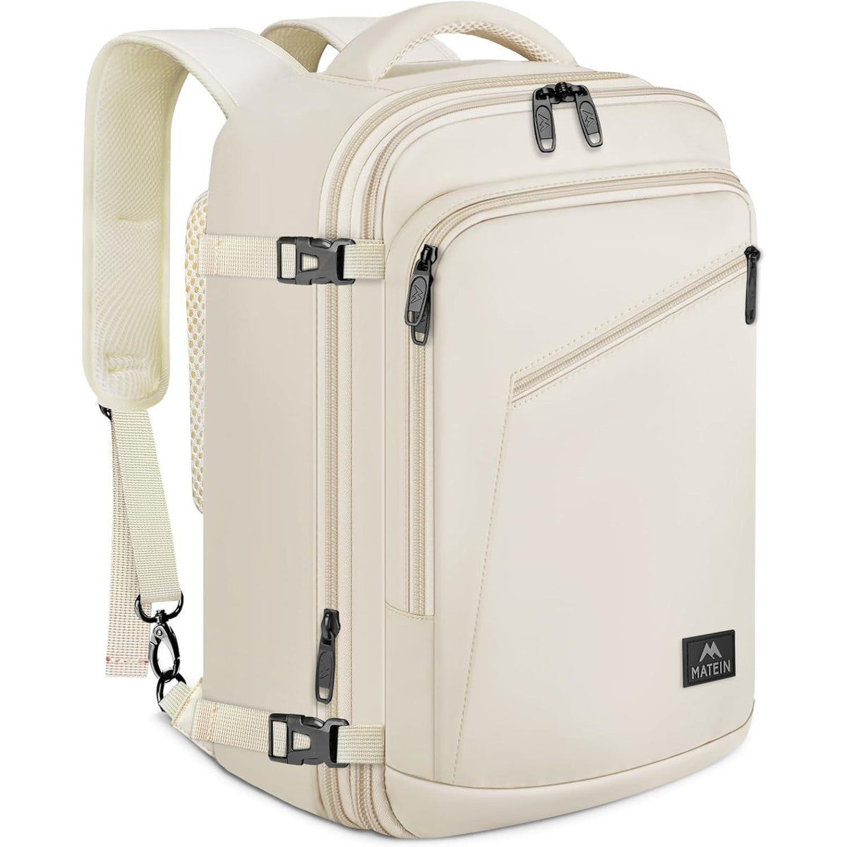 Handgepäck Rucksack Damen erweiterbar, wasserabweisend, beige