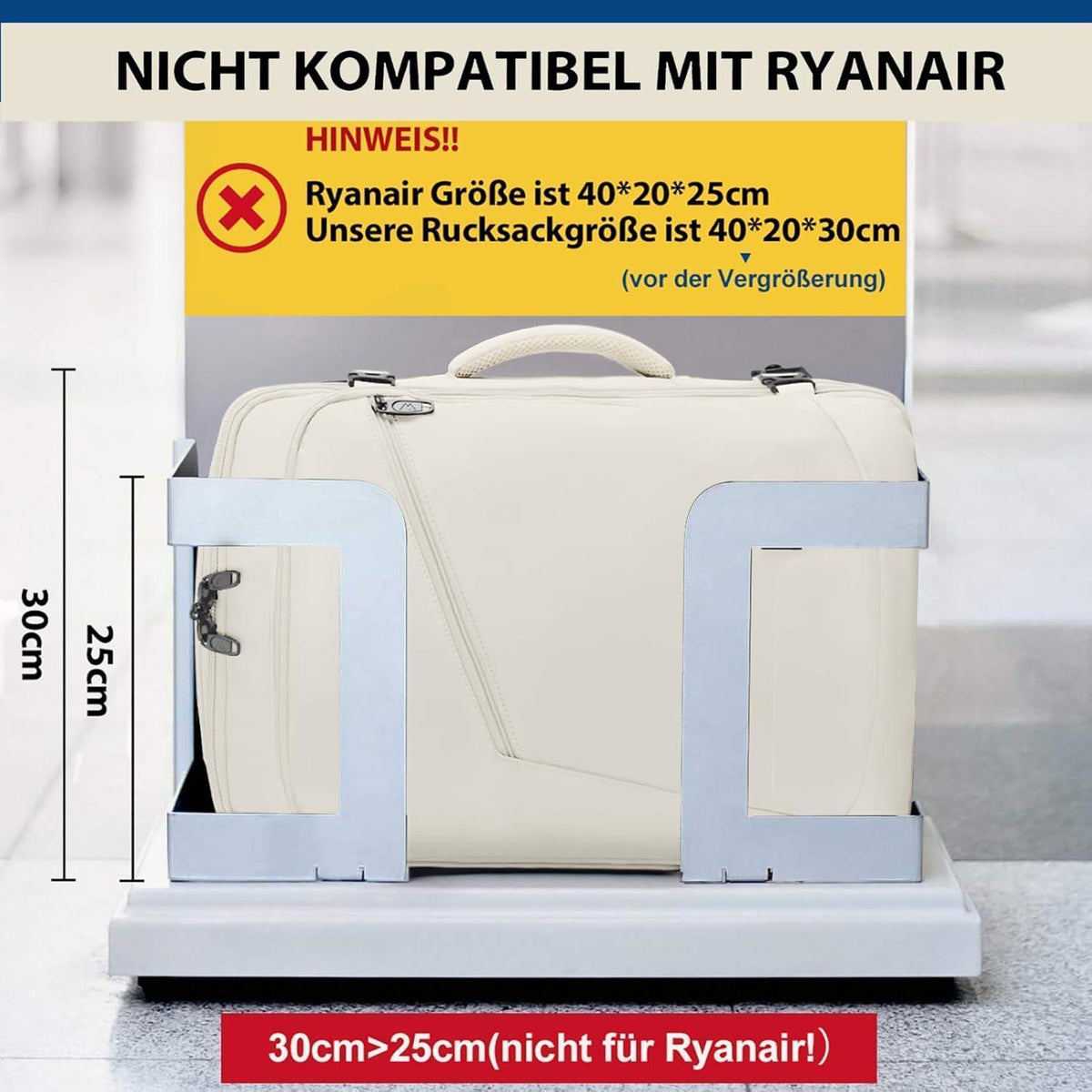 Handgepäck Rucksack Damen erweiterbar, wasserabweisend, beige