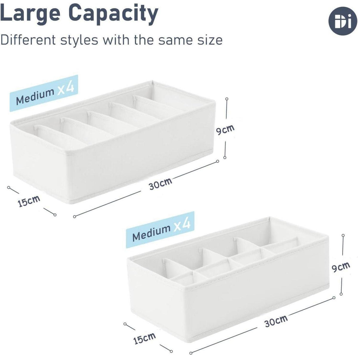 Schubladen Organizer 8er Set, 30x15x9 cm, Weiß