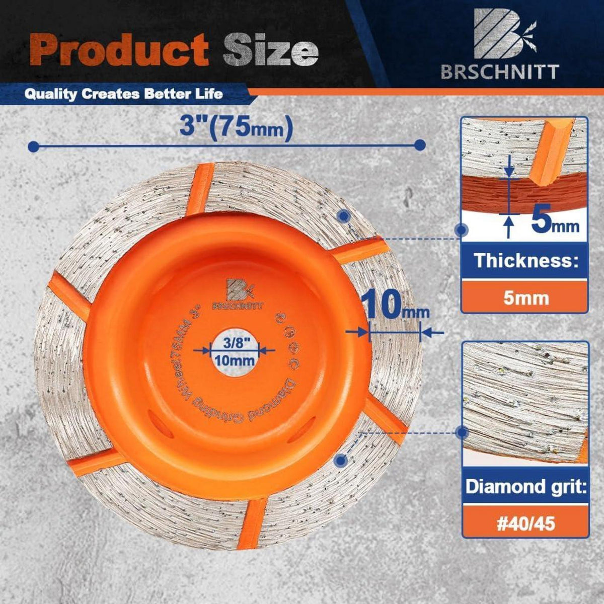 Diamant Schleiftopf 75mm für Beton & Stein (4 Stück)